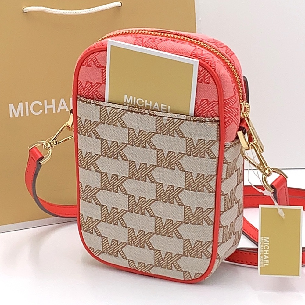 MICHAEL KORS SLOAN EDITOR SMALL NS TOP ZIP FLAP PACKET XBODY GRAPEFRUIT MULTI - Picture 3 of 16